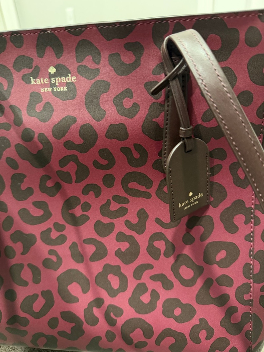 kate spade Burgundy and Black Leopard Tote with Leather Trim - Picture 2 of 6